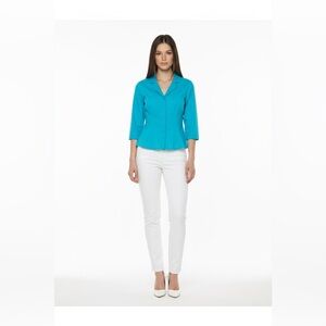 Vintage Esprit Turquoise Blue Fitted Button Down Shirt Jacket 3/4 Sleeve Size 6